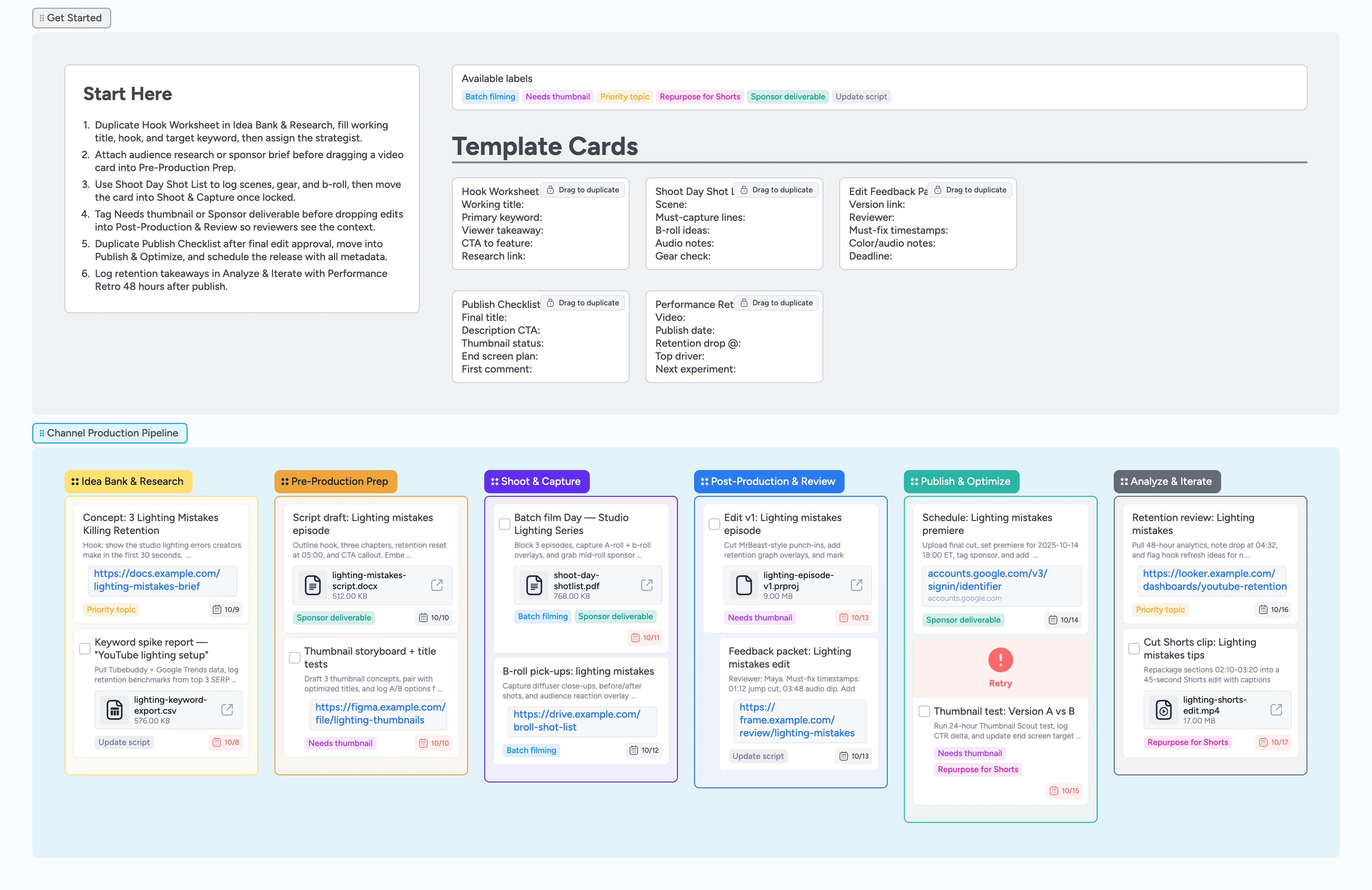 YouTube Video Production Pipeline Template