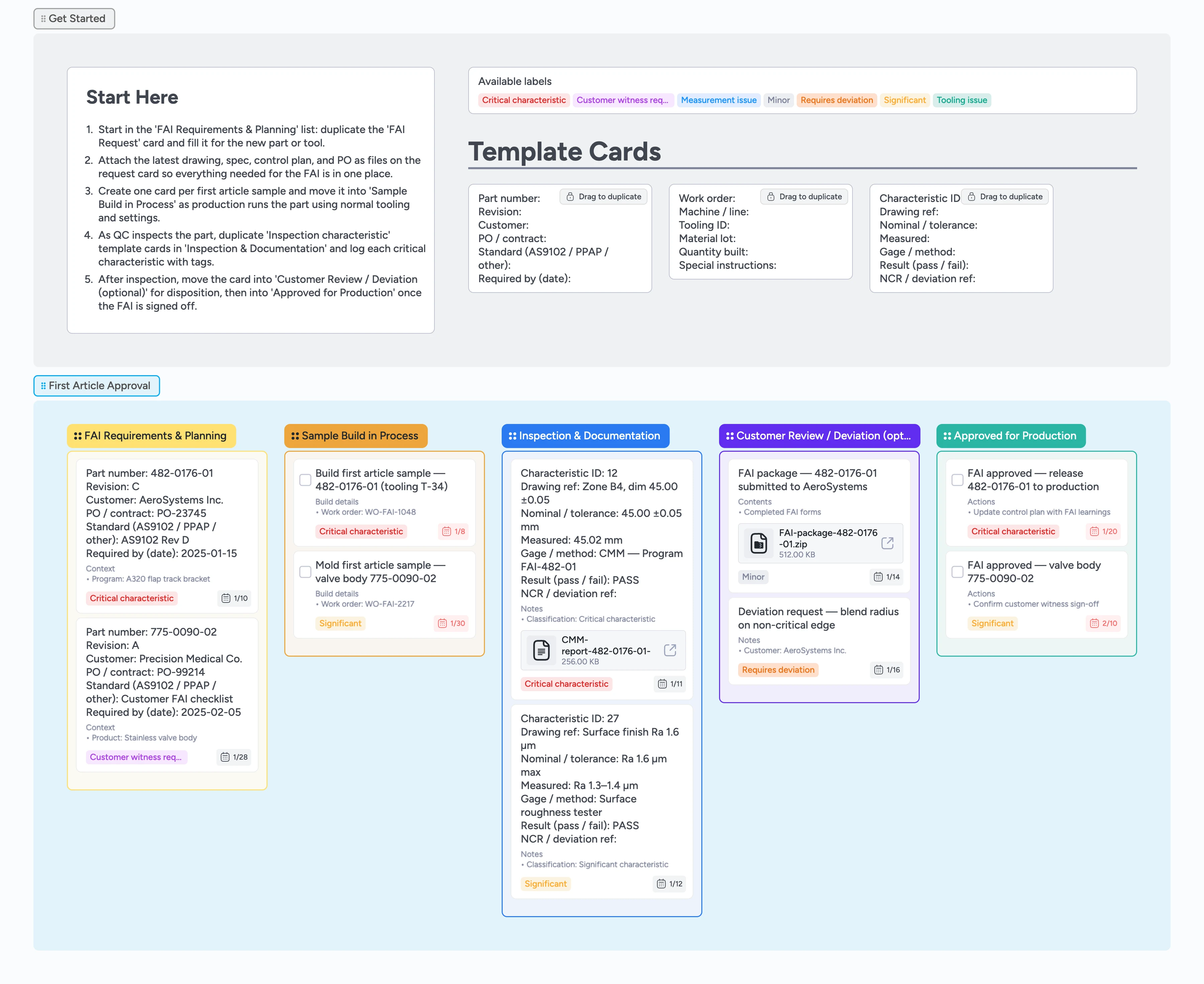 First Article Approval Pipeline Template