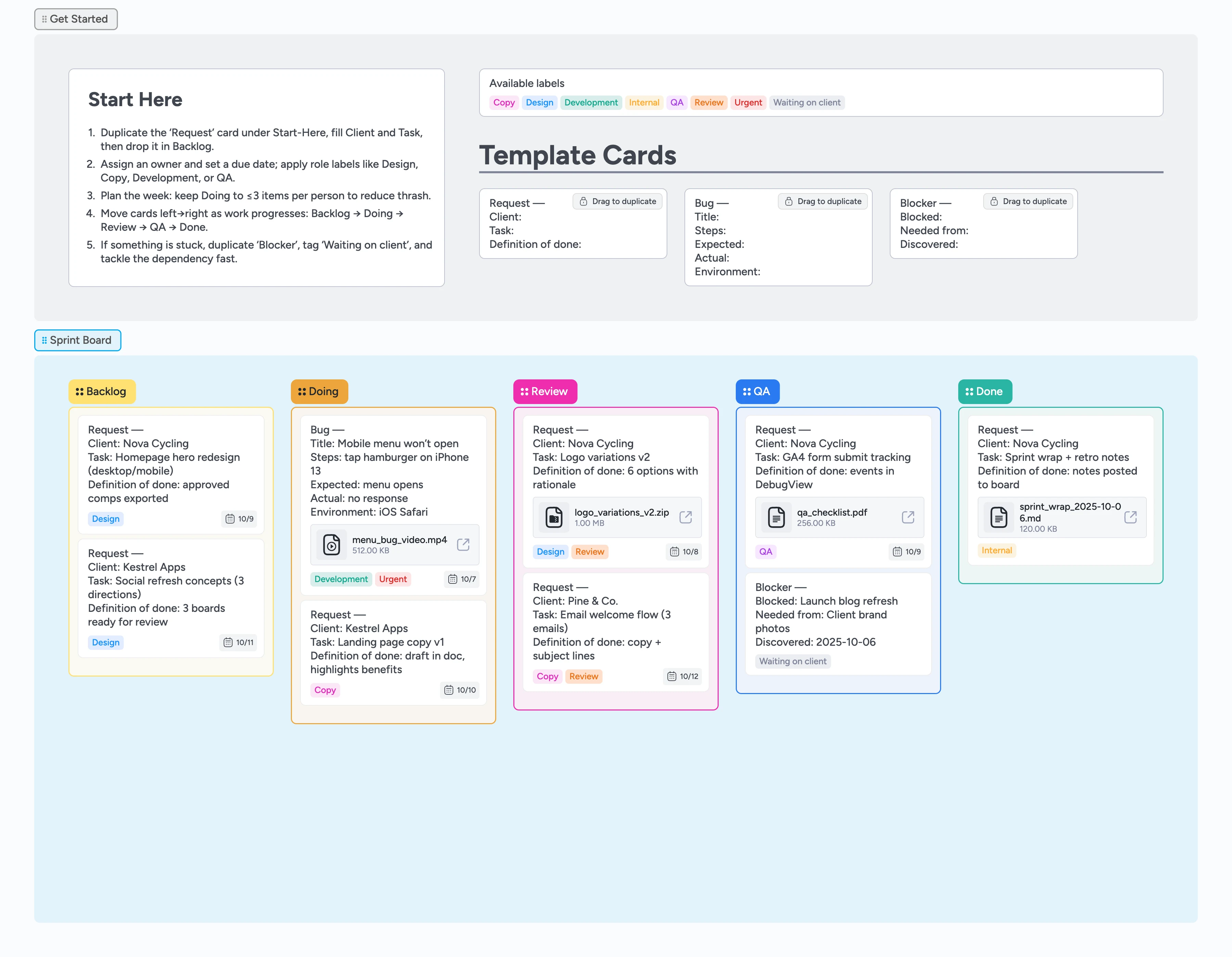 Agency Sprint Board Template