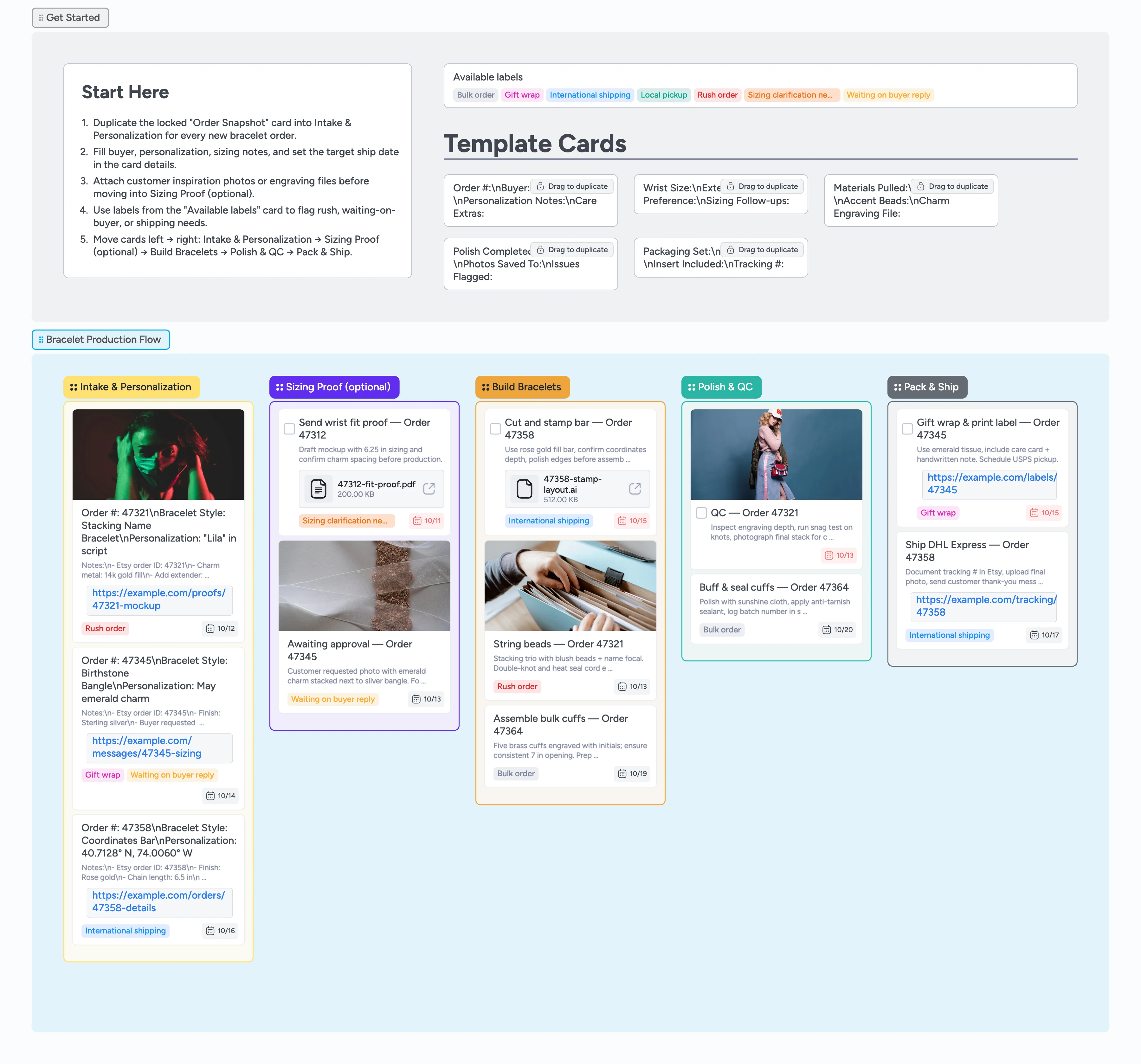 Etsy Bracelet Orders Production Pipeline Template