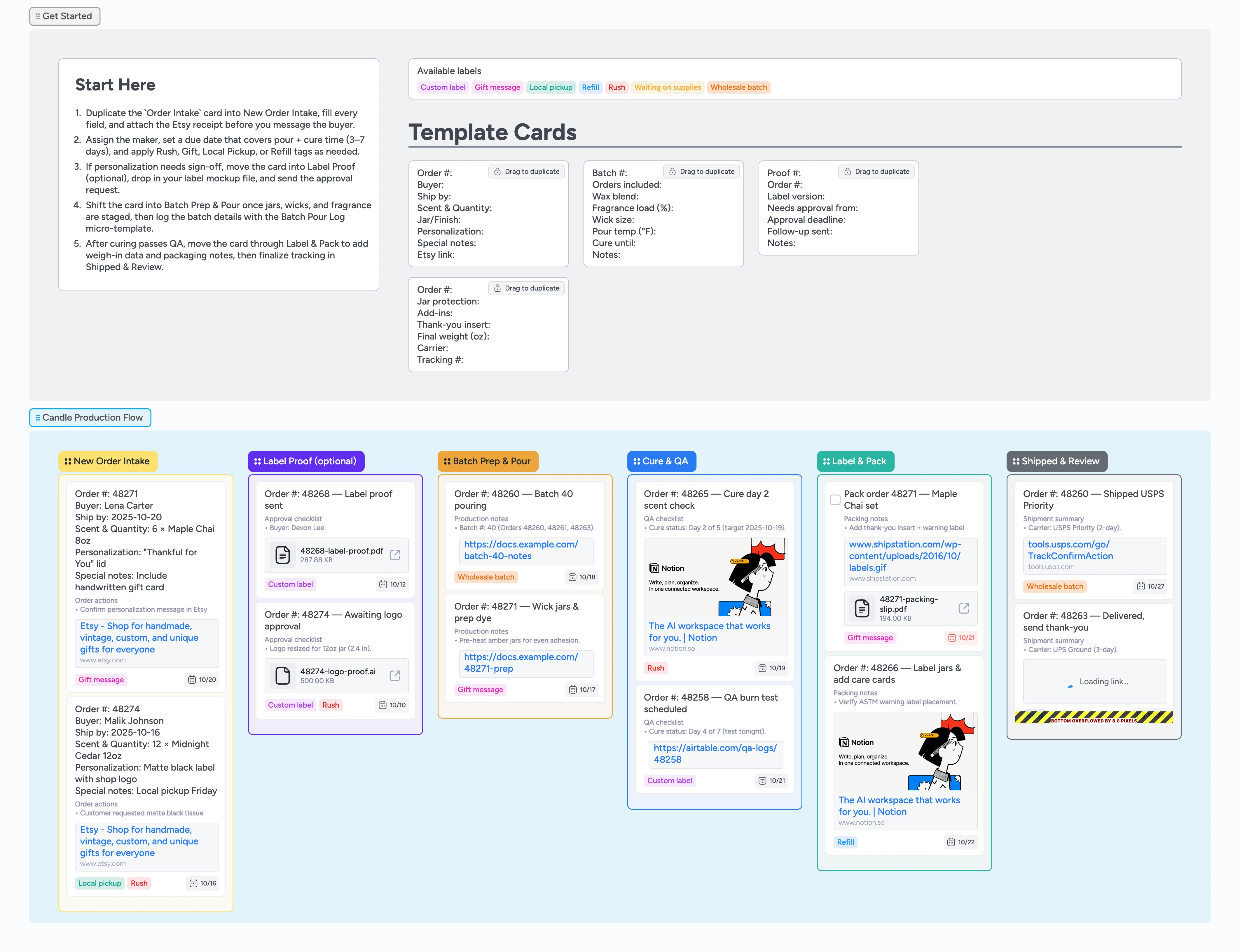 Etsy Candles Made-to-Order Production Pipeline Template