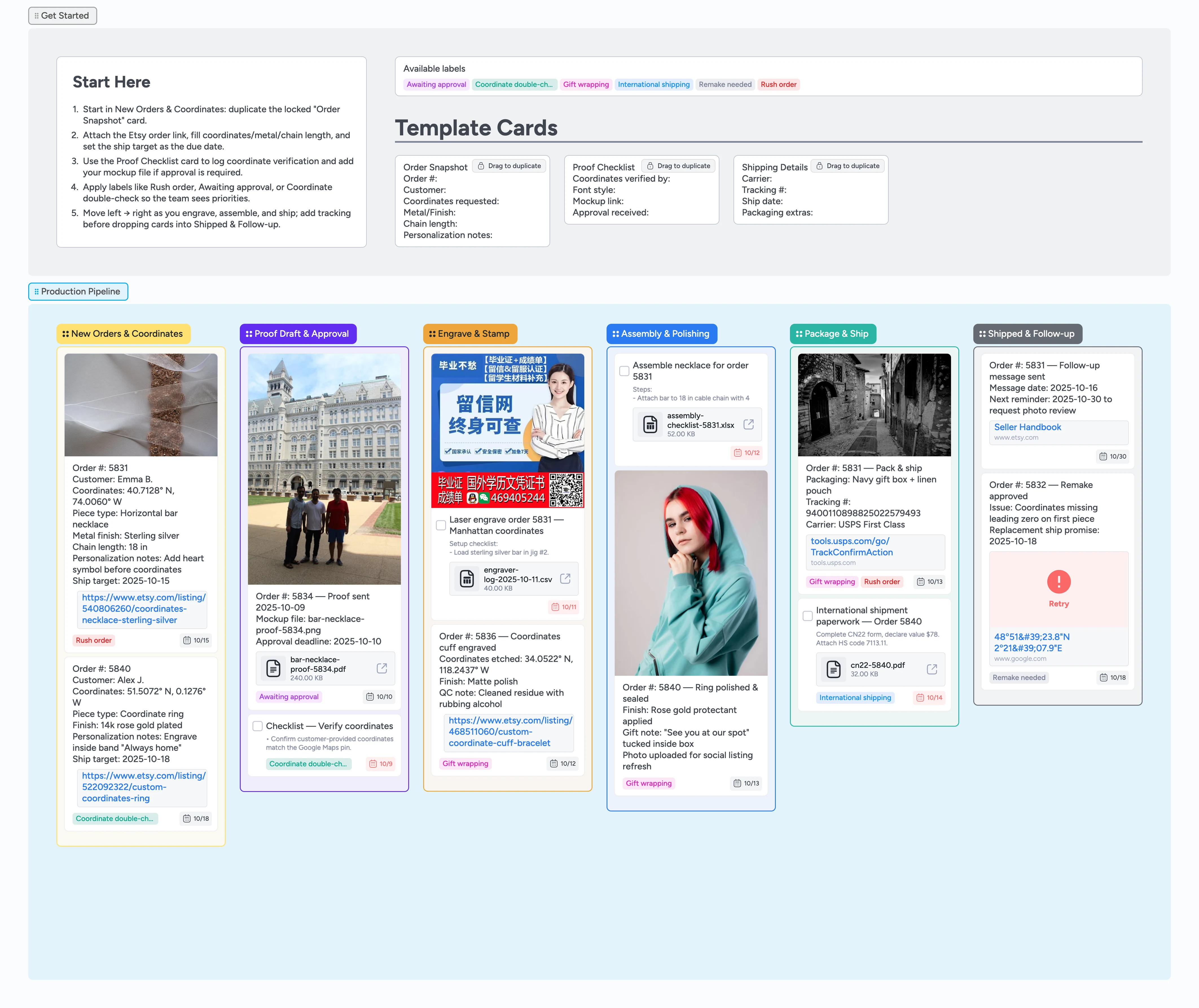 Etsy Coordinate Jewelry Production Pipeline Template