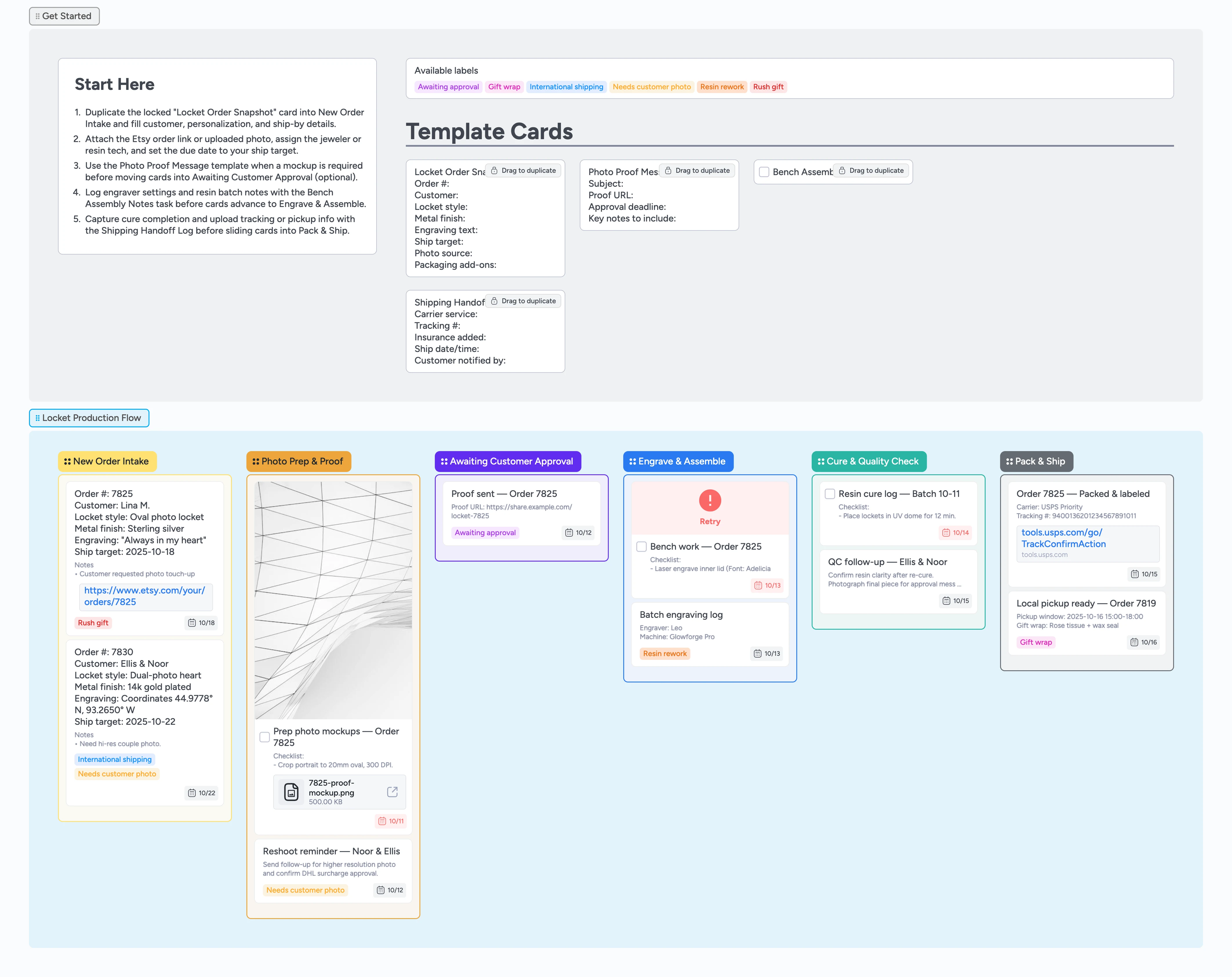 Etsy Lockets Made-to-Order Production Pipeline Template