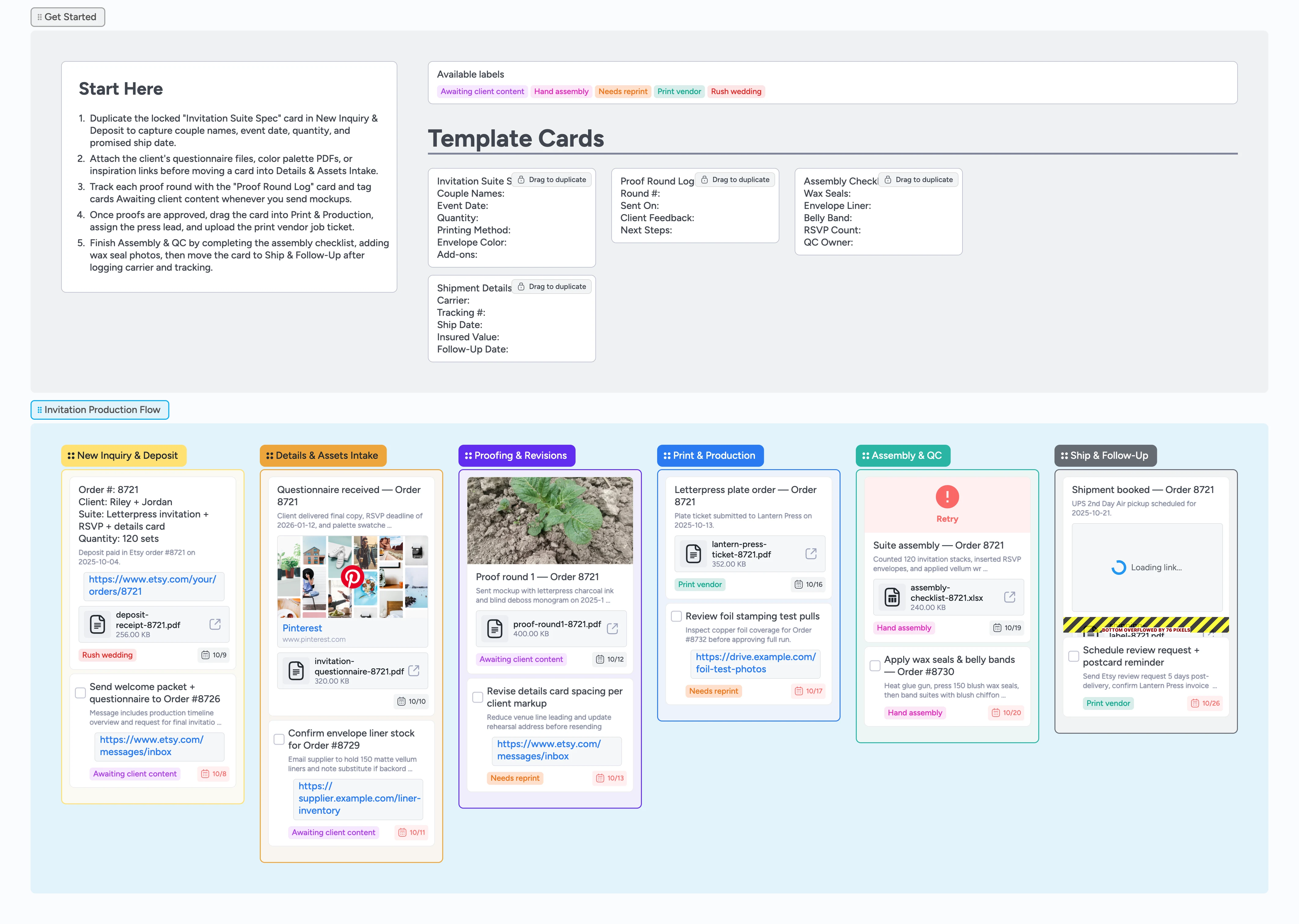 Etsy Wedding Invitations Production Template