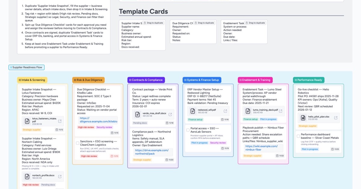 Supplier Onboarding Pipeline Template | Instaboard