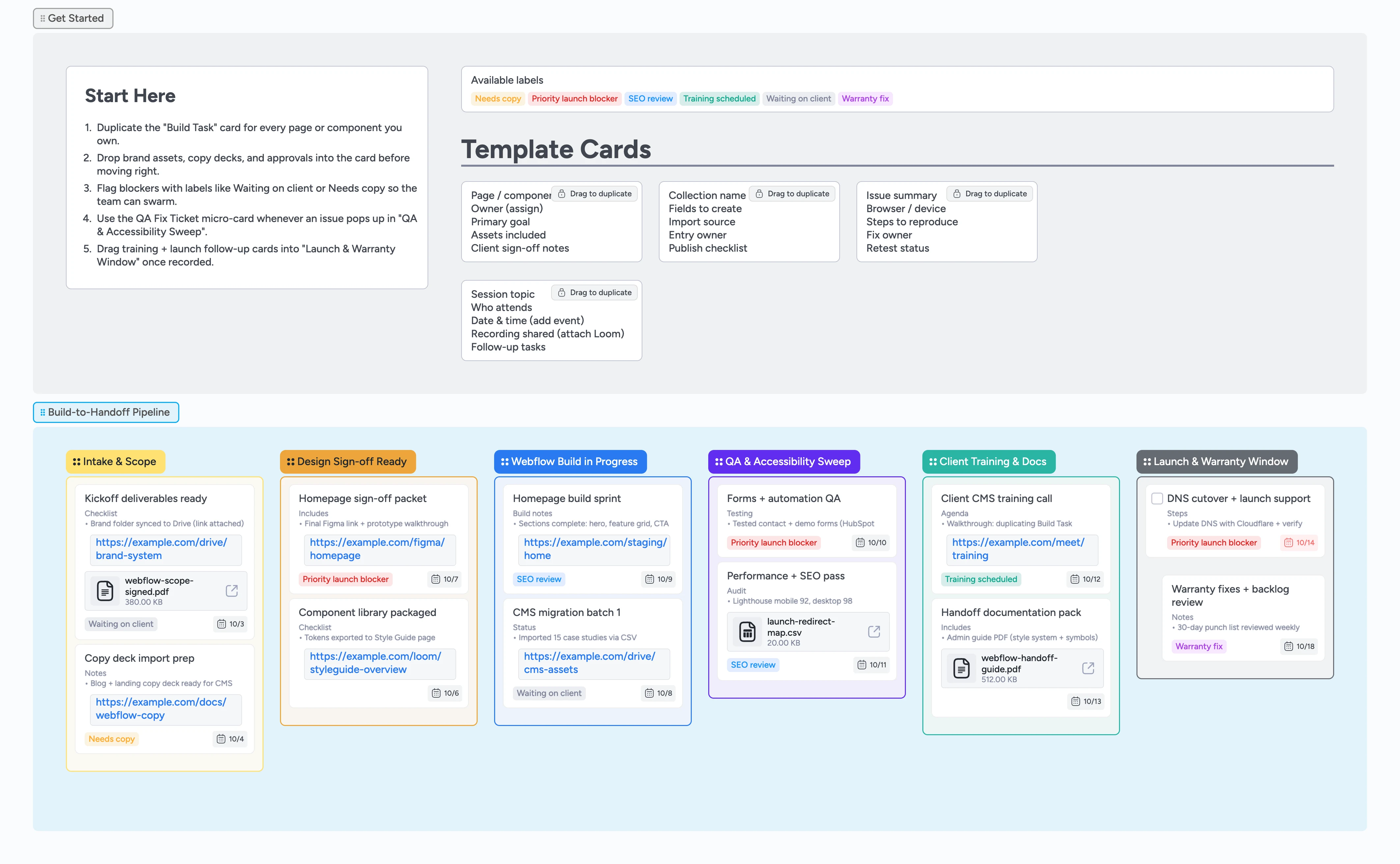 Webflow Build-to-Handoff Pipeline Template
