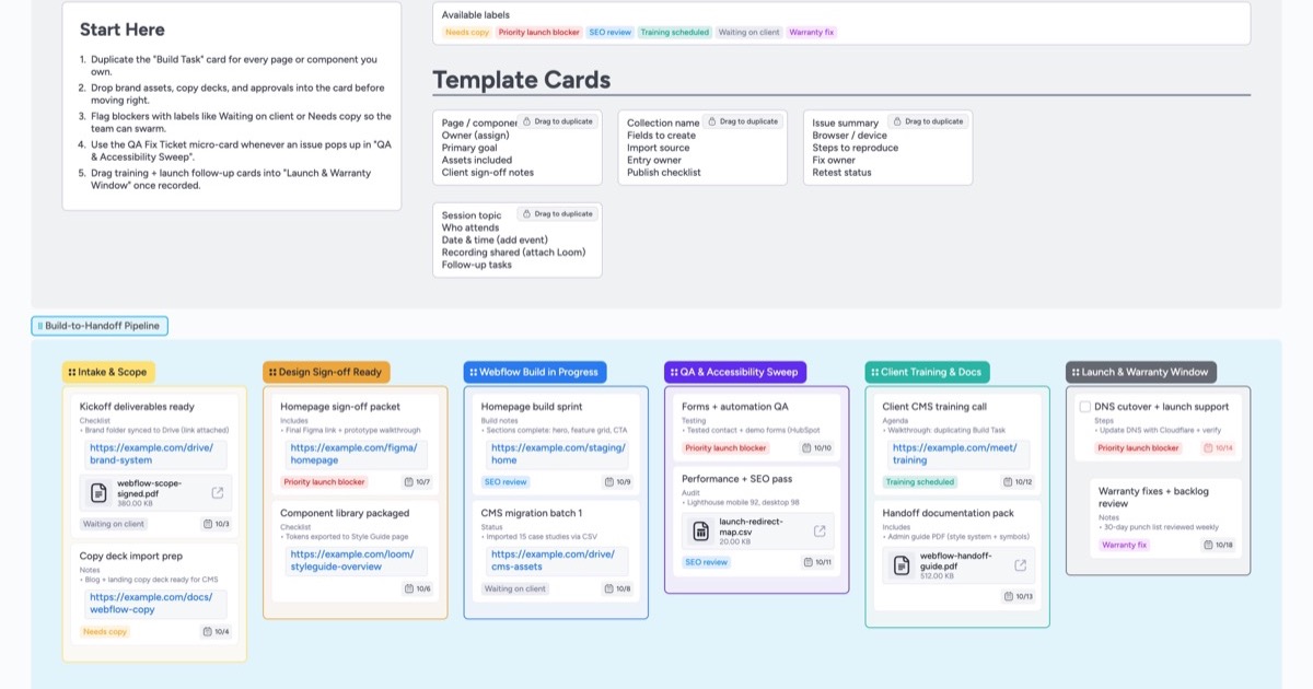 Webflow Build-to-Handoff Pipeline Template | Instaboard