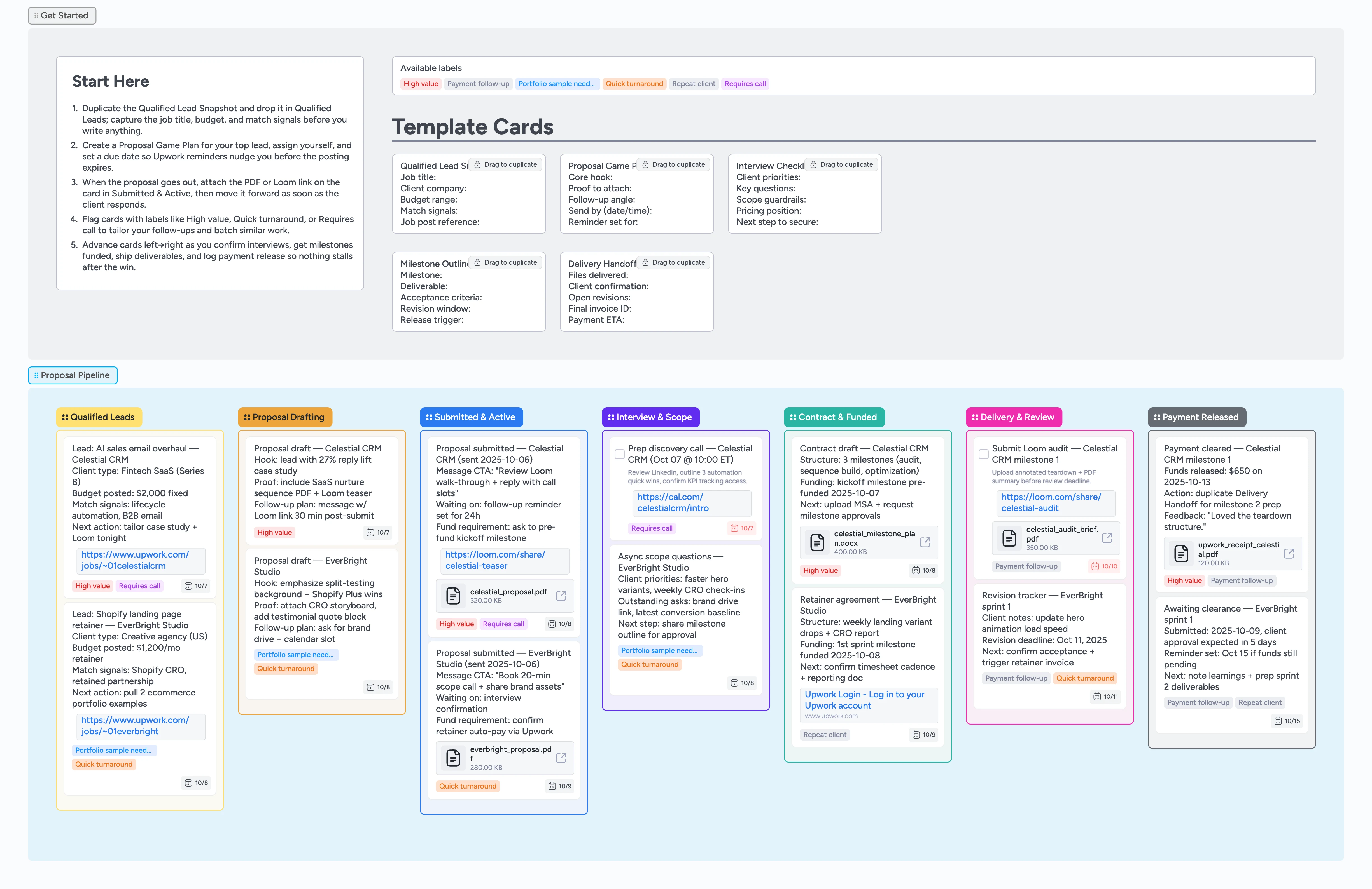 Upwork Proposal → Paid Pipeline Template